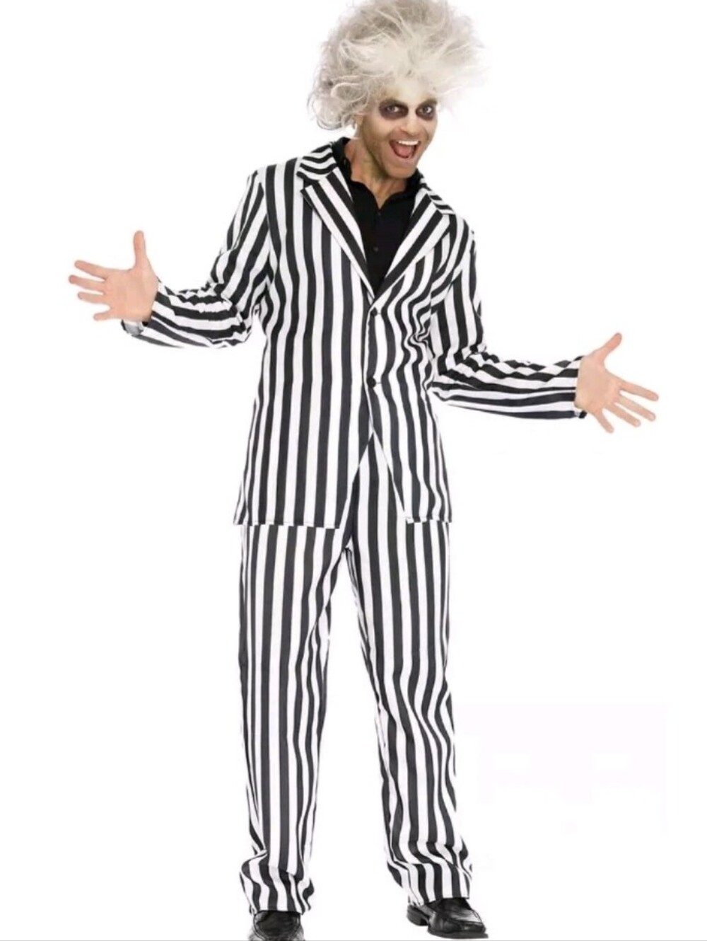 Beetlejuice Spirit Black & White Striped Suit Set Adult Large Costume Jacket Pan